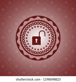 open lock icon inside vintage red emblem