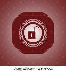 open lock icon inside vintage red emblem