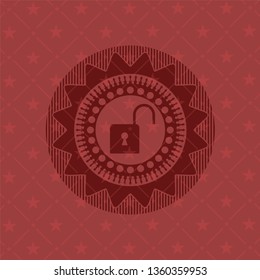 open lock icon inside vintage red emblem