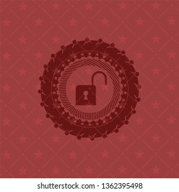 open lock icon inside vintage red emblem