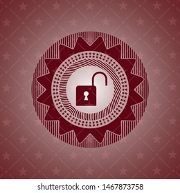open lock icon inside vintage red emblem
