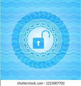 open lock icon inside water representation style badge.