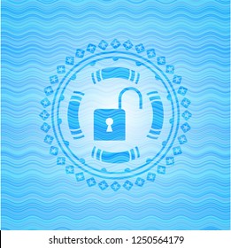 open lock icon inside water concept style emblem.
