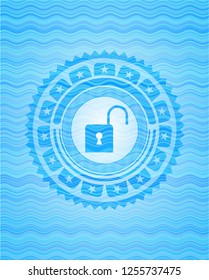open lock icon inside water style badge.