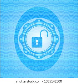 open lock icon inside water wave emblem background.
