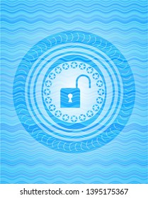 open lock icon inside water concept emblem.