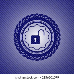 open lock icon with jean texture. 