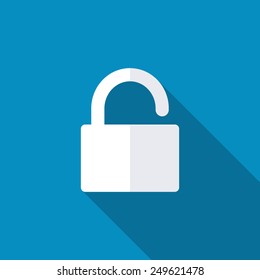 Open Lock Icon. Long shadow