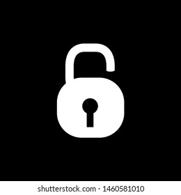 Open Lock Icon On Black Background. Black Flat Style Vector Illustration.