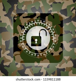 open lock icon on camo texture