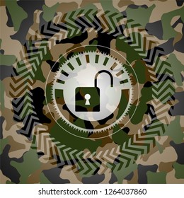 open lock icon on camo texture