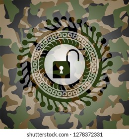 open lock icon on camo pattern