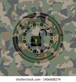 open lock icon on camo texture
