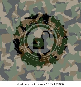 open lock icon on camo pattern