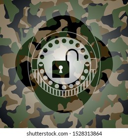 open lock icon on camo pattern