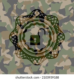 open lock icon on camo pattern. 