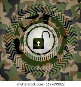 open lock icon on camouflage texture