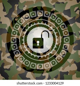 open lock icon on camouflage pattern
