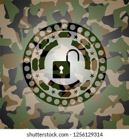 open lock icon on camouflage texture