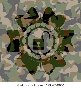 open lock icon on camouflaged pattern