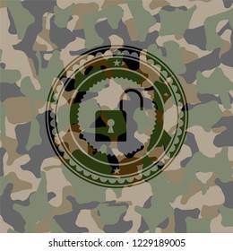 open lock icon on camouflaged pattern