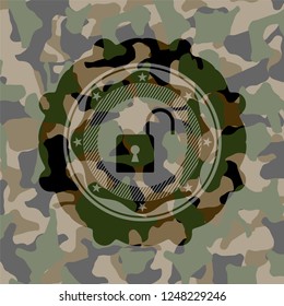 open lock icon on camouflaged pattern