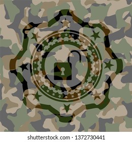 open lock icon on camouflaged texture