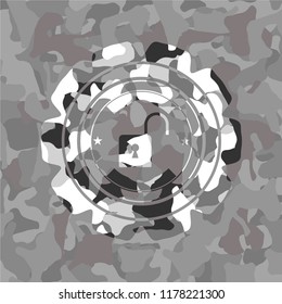 open lock icon on grey camo pattern