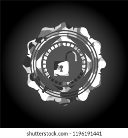 open lock icon on grey camo texture