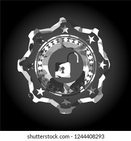 open lock icon on grey camouflaged texture