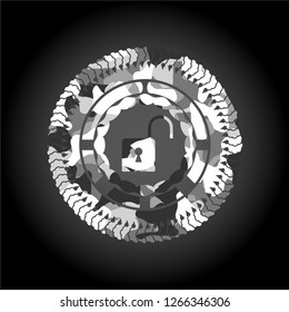 open lock icon on grey camouflaged texture