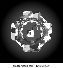 open lock icon on grey camouflage texture