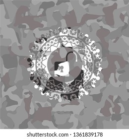 open lock icon on grey camouflaged pattern