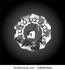 open lock icon on grey camouflaged texture