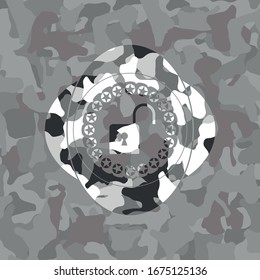 open lock icon on grey camouflaged pattern