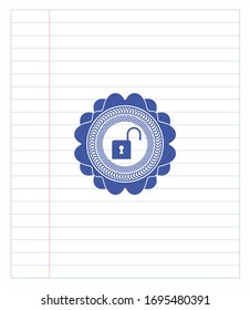 open lock icon pen effect. Blue ink. Vector Illustration. Detailed.