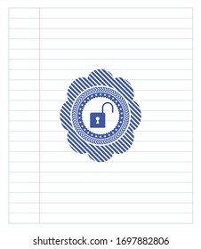 open lock icon pen effect. Blue ink. Vector Illustration. Detailed.