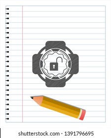 open lock icon pencil effect. Vector Illustration. Detailed.