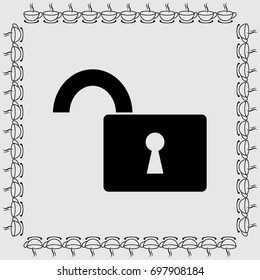 Open lock icon, secure vector illustration