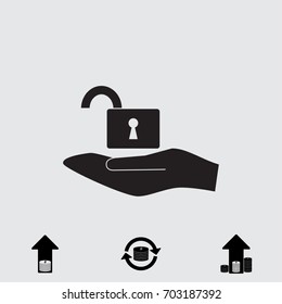 Open lock icon, secure vector illustration