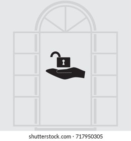 Open lock icon, secure vector illustration