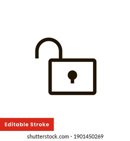 Open lock icon. Simple line style for web template and app. Security, black, business, button, code, computer, element, keyhole, vector illustration design on white background. Editable stroke EPS 10