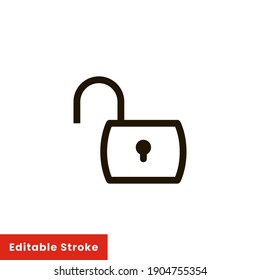 Abrir icono de bloqueo. Estilo de línea simple para plantilla web y aplicación. Seguridad, negro, negocio, botón, código, computadora, elemento, tecleo, diseño de ilustración vectorial sobre fondo blanco. EPS de trazo editable 10