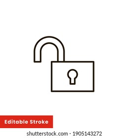 Open lock icon. Simple line style for web template and app. Security, black, business, button, code, computer, element, keyhole, vector illustration design on white background. Editable stroke EPS 10