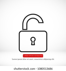 Open lock icon, stock vector illustration flat design style