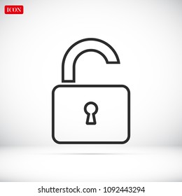 Open lock icon, stock vector illustration flat design style