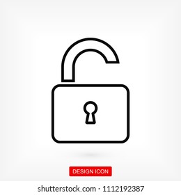 Open lock icon, stock vector illustration flat design style