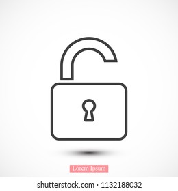 Open lock icon, stock vector illustration flat design style