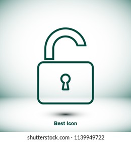 Open lock icon, stock vector illustration flat design style