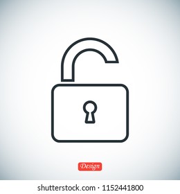 Open lock icon, stock vector illustration flat design style